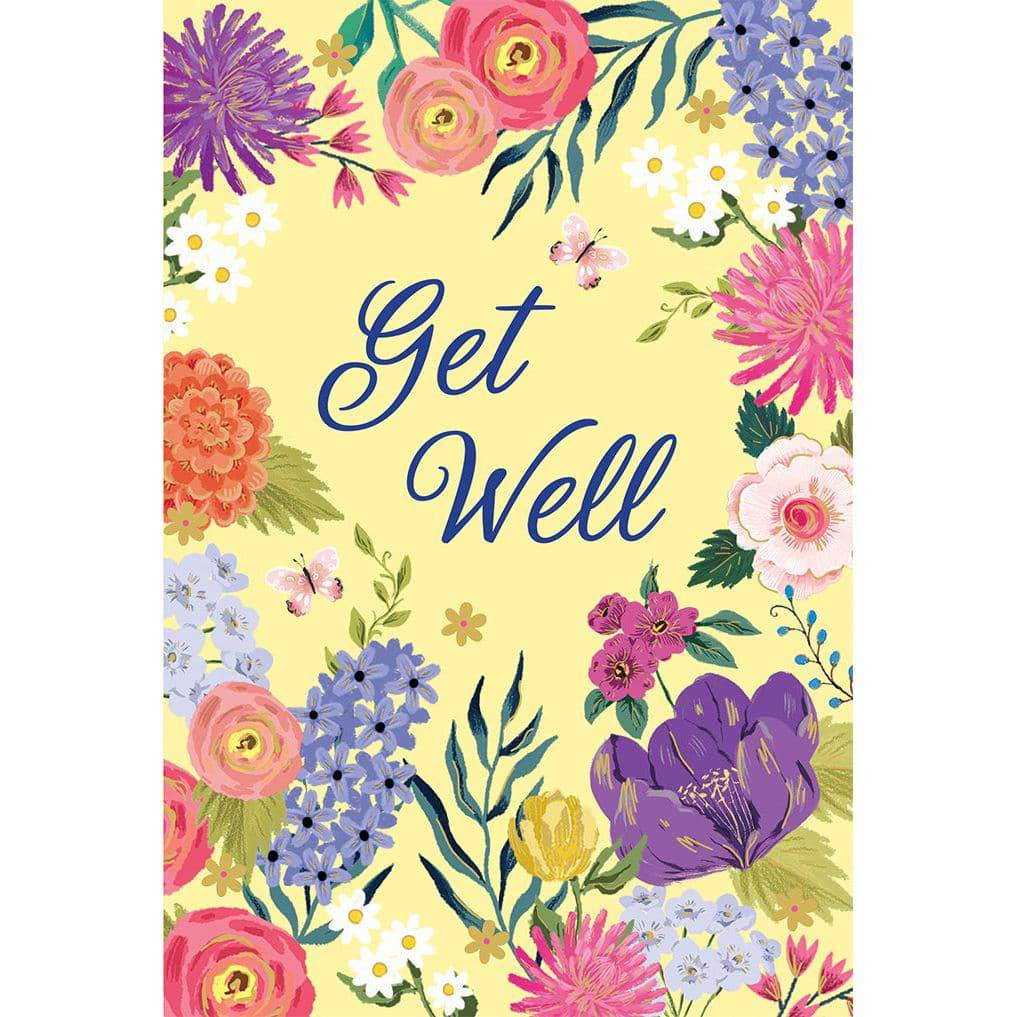 Get Well Card with floral border by Pictura, featuring colorful flowers and uplifting design for everyday greeting cards.
